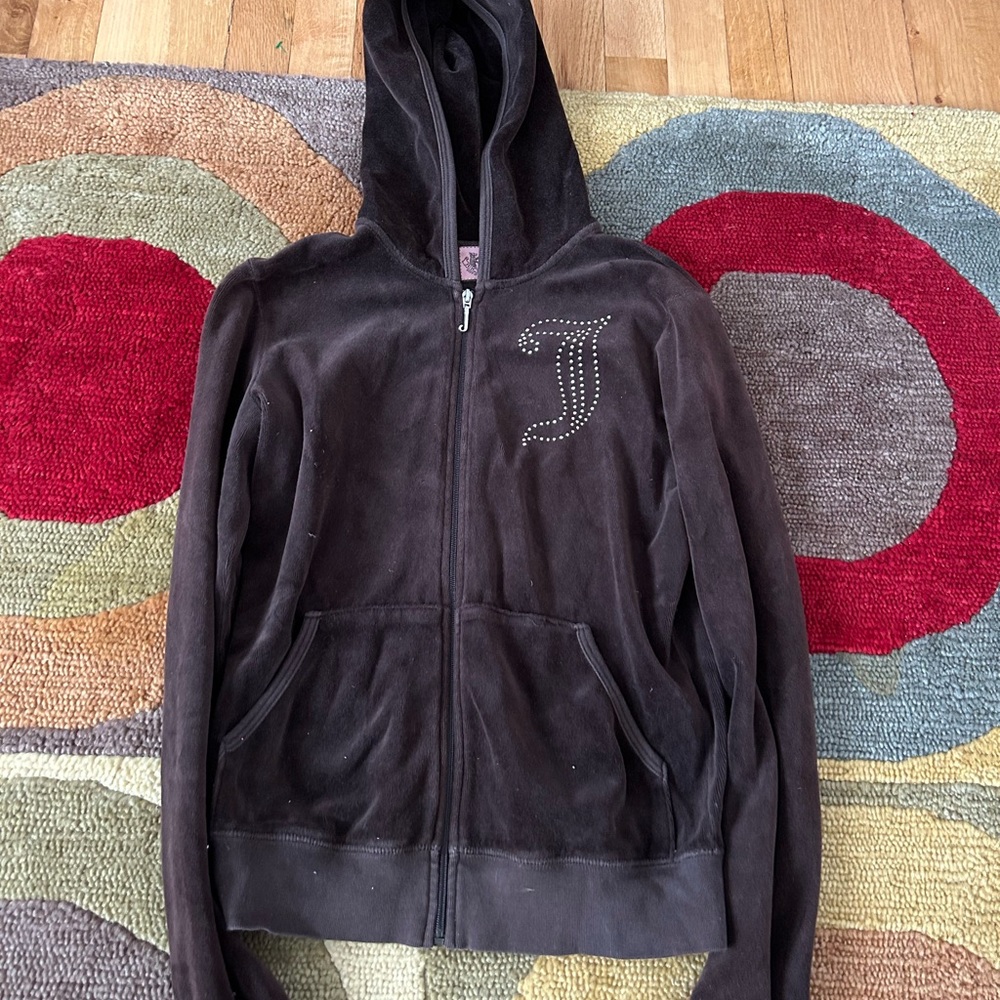 Juicy Couture Y2K OG Brown Velour Zip Up Jacket with Rhinestones Size Medium